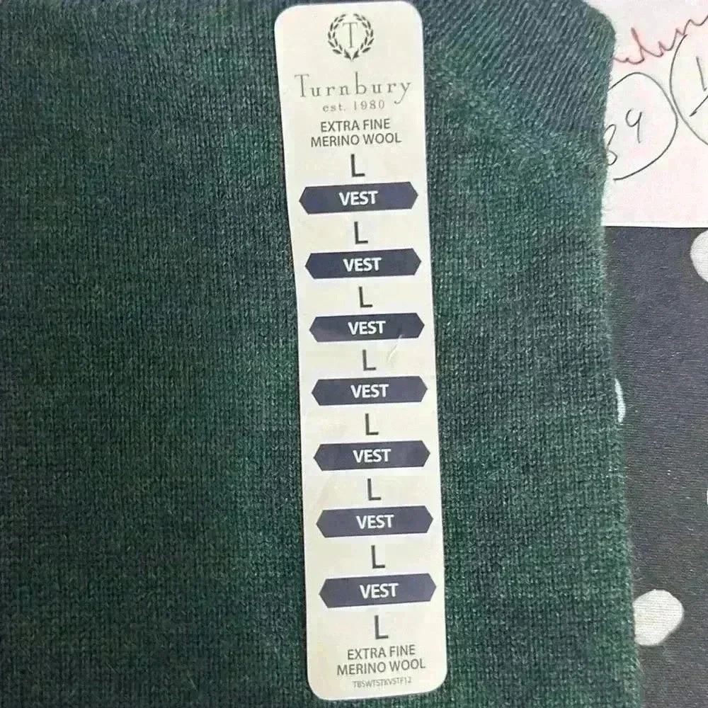 Turnbury Knit Extra Fine Merino Wool V-Neck Sweater Vest Green Men’s Size L - Picture 8 of 9